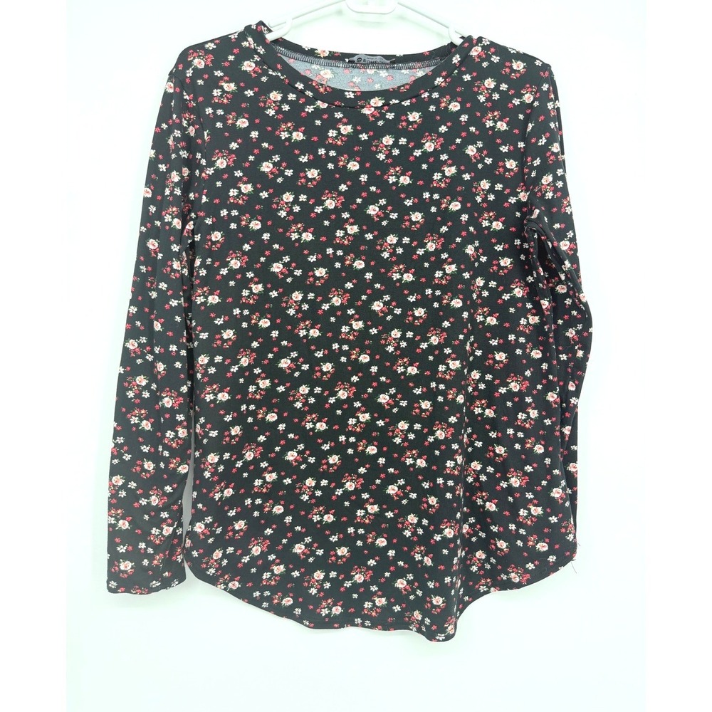 Bombom Womens Small Black Ditsy‎ Floral Long Sleeve Crew Neck Top